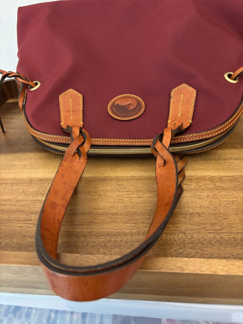 Dooney & Bourke Maroon Burgundy Nylon Brown Leather Large Domed Satchel - Picture 5 of 15